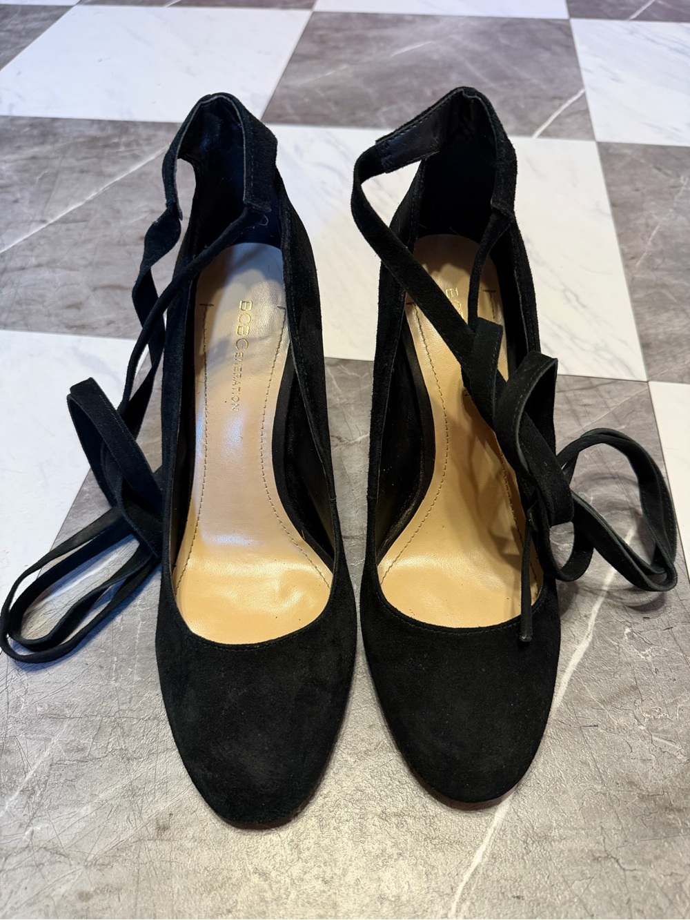 BCBGeneration Black Suede Lace-Up Heels